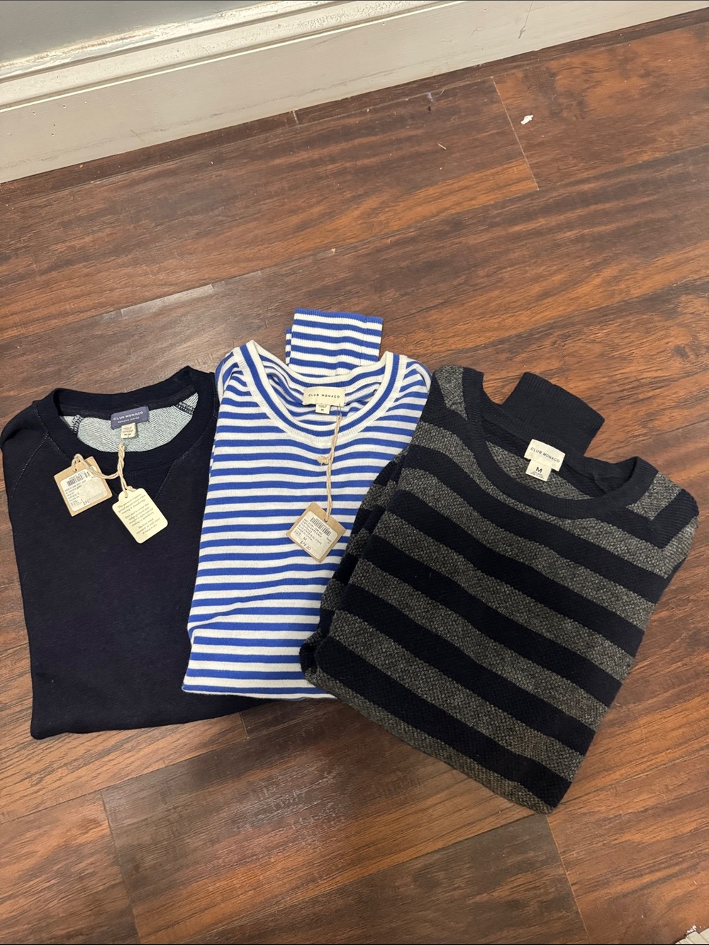 Club Monaco Men’s Sweater Lot - Navy, Royal Blue & Black Stripes